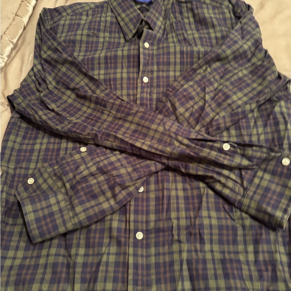 Teddy Stratford Men's Green and Blue Plaid flannel Shirt